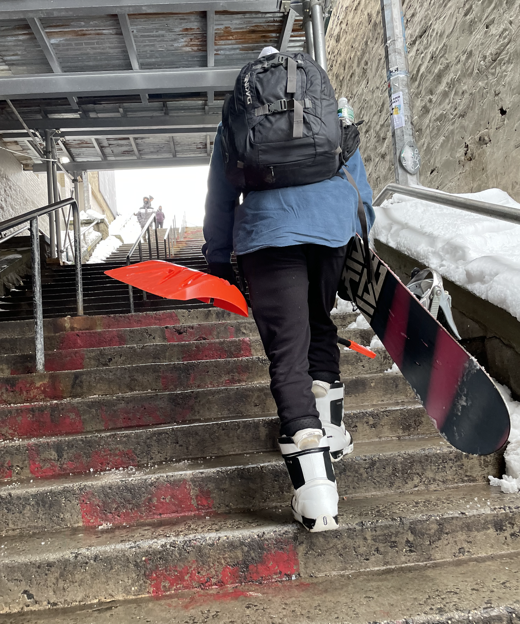 NYC Snowboarding Walking Stairs