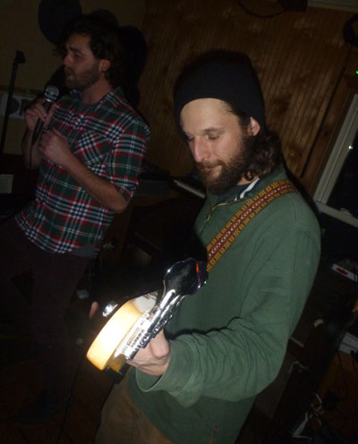 Steve and Gavin playing music at the Dry Campus party by Zach Surp